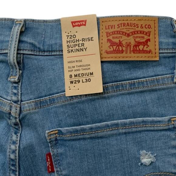 Levis 720 Red Tab Jeans Womens 29x30 High Rise Super Skinny Distressed Denim NWT - Picture 11 of 13